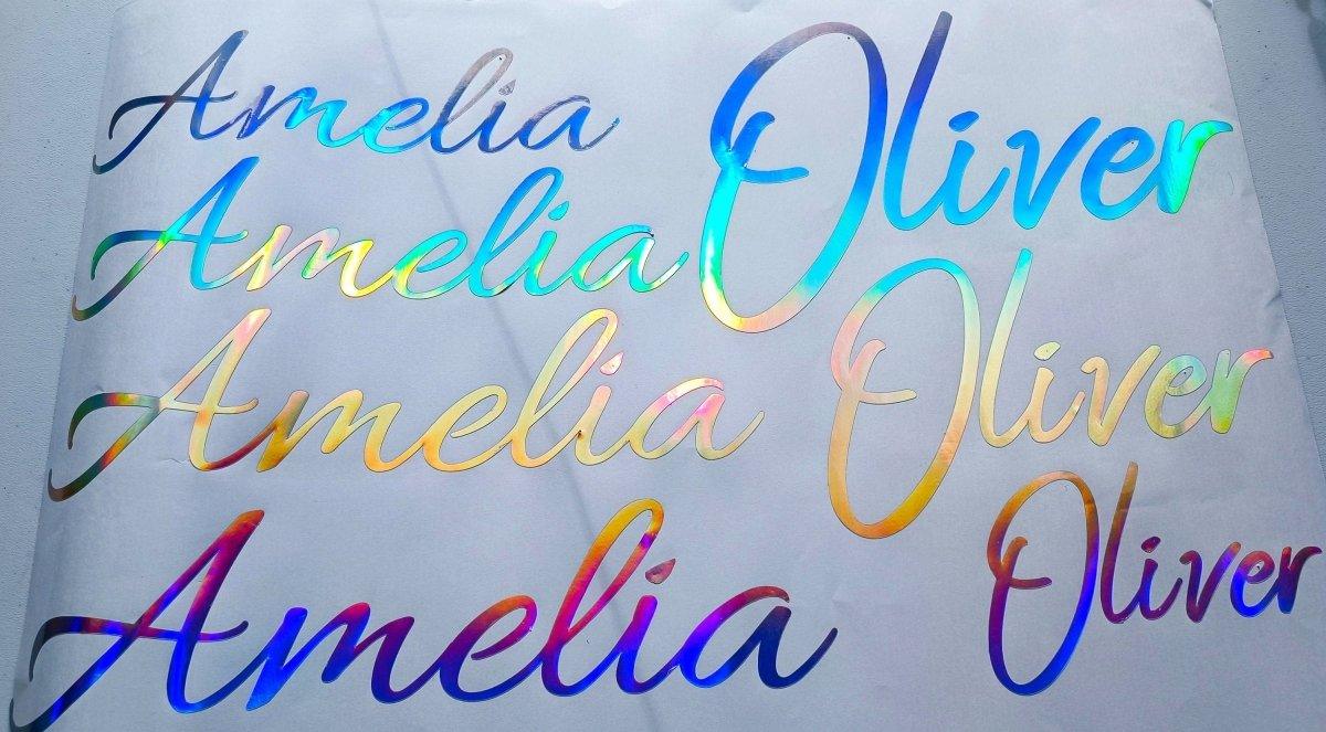 Personalized Rainbow Holographic Vinyl Decals, Custom Name Stickers - Decords