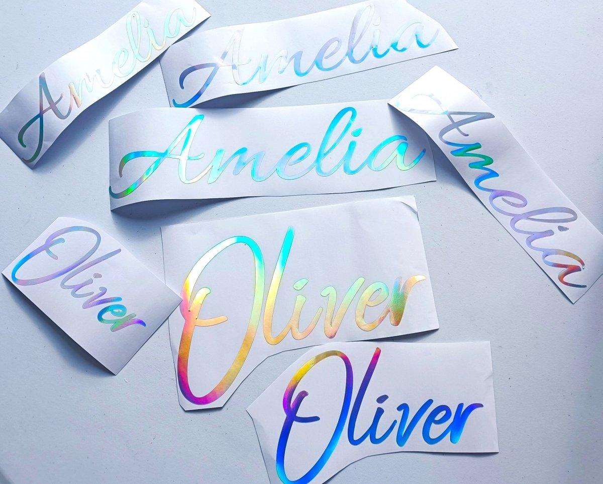 Personalized Rainbow Holographic Vinyl Decals, Custom Name Stickers - Decords