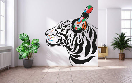 Vinyl Wall Decal - DJ Tiger Design, Music-Inspired Animal Art for Walls - Decords