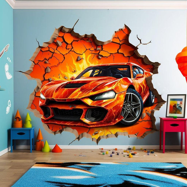 3D Speed Racer Wall Decal - Dynamic Racing Themed Wall Sticker for Decoration - Decords