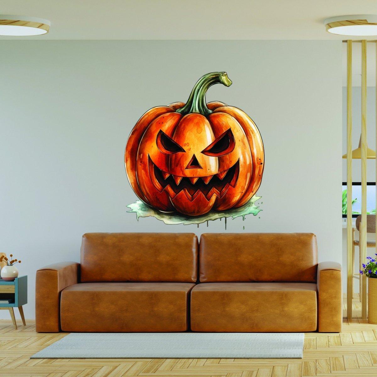 Halloween Pumpkin Wall Sticker - Creepy Smiling Jack-o-Lantern Decal for Holiday - Decords