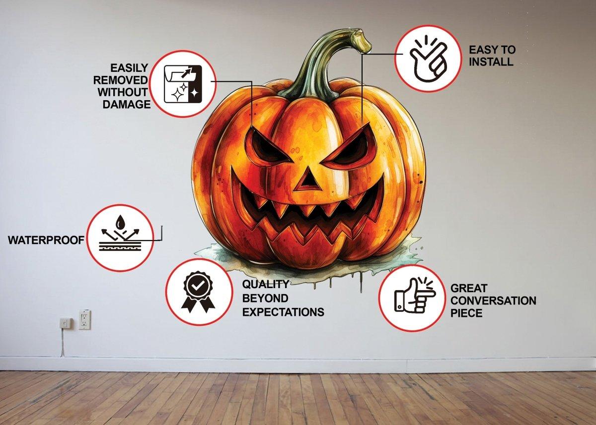 Halloween Pumpkin Wall Sticker - Creepy Smiling Jack-o-Lantern Decal for Holiday - Decords