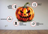 Halloween Pumpkin Wall Sticker - Creepy Smiling Jack-o-Lantern Decal for Holiday - Decords