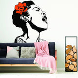 Singing Woman Art Decal with Floral Design - Elegant Wall Sticker for Home Decoration - Decords