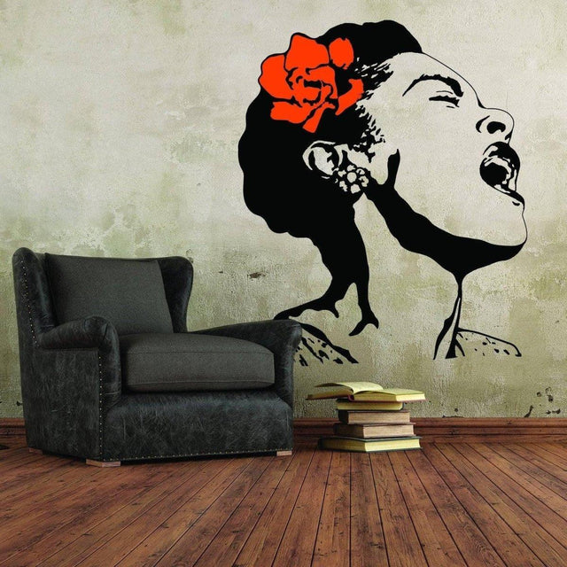 Singing Woman Art Decal with Floral Design - Elegant Wall Sticker for Home Decoration - Decords