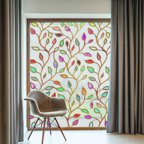 Privacy Glass Window Film - Etched Leaf Design, Elegant Styling - Decords