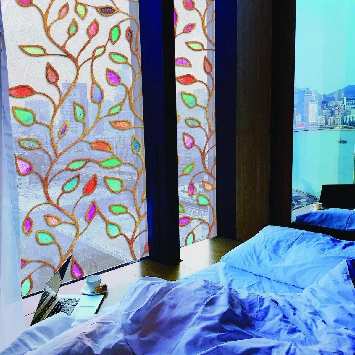 Privacy Glass Window Film - Etched Leaf Design, Elegant Styling - Decords