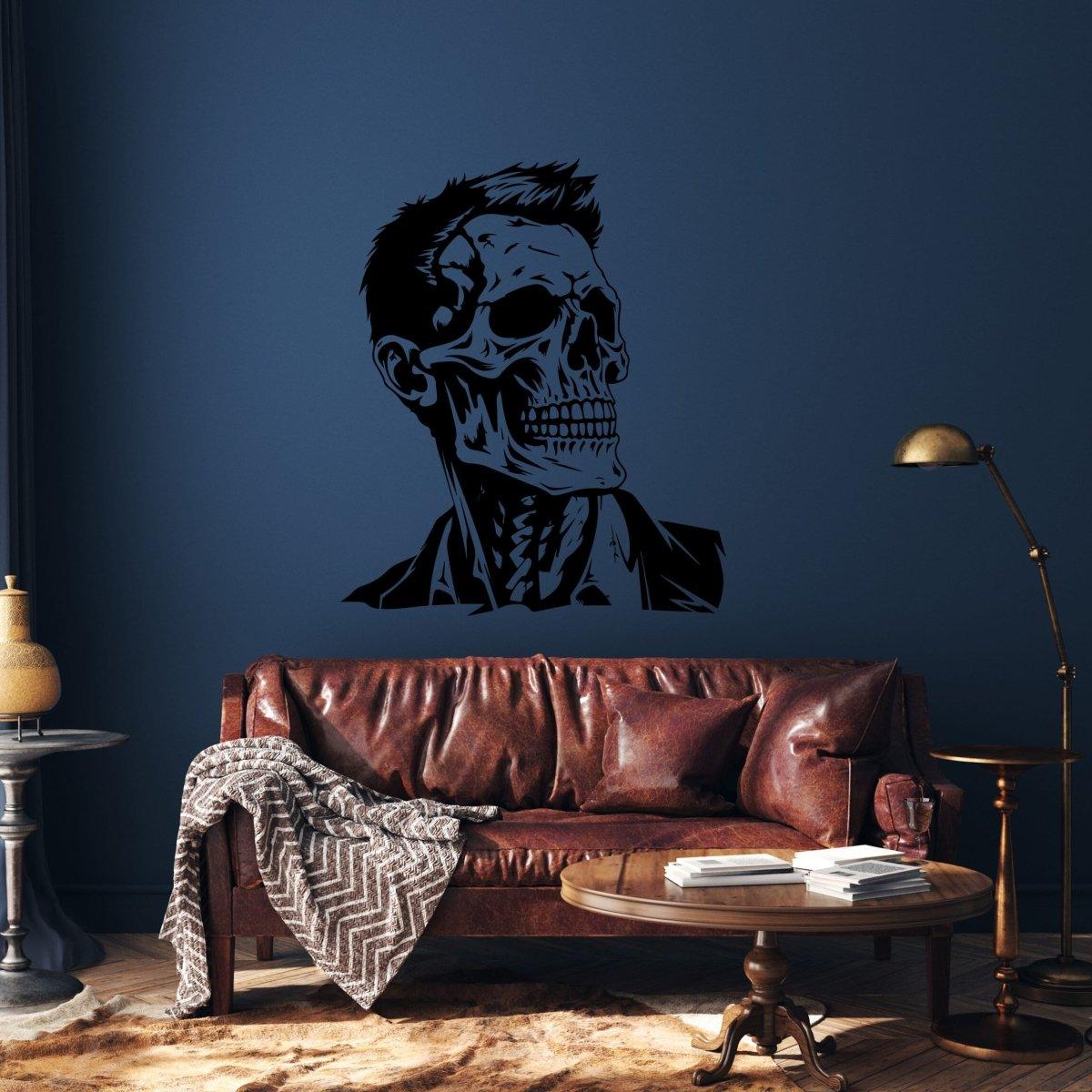 Chic Skull Wall Sticker: Refined Skeleton Face Halloween Vinyl Design Art - Decords