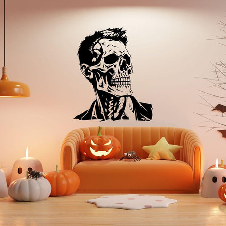 Chic Skull Wall Sticker: Refined Skeleton Face Halloween Vinyl Design Art - Decords