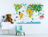 World Map Vinyl Sticker, Geographic Wall Decal, Travel Theme Decor - Decords