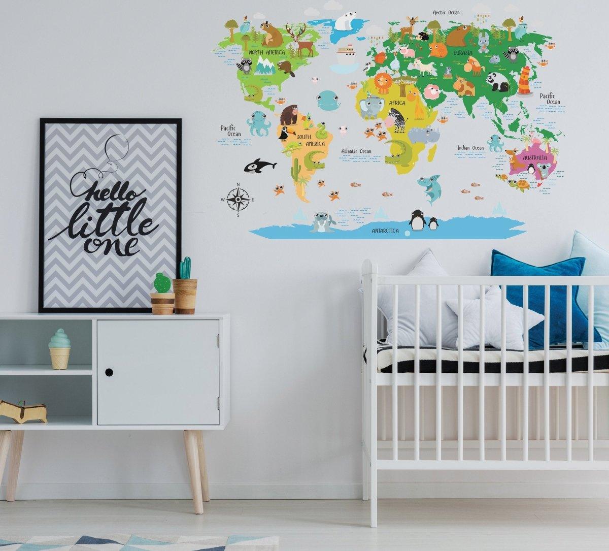 World Map Vinyl Sticker, Geographic Wall Decal, Travel Theme Decor - Decords