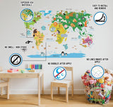 World Map Vinyl Sticker, Geographic Wall Decal, Travel Theme Decor - Decords