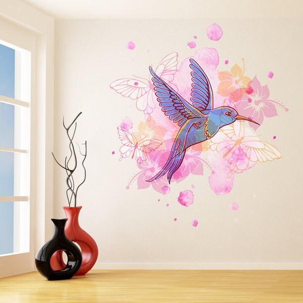 Hummingbird Wall Vinyl Sticker - Colibri Art Decor Humming Bird Cute Colorful Home Decal Gift - Decords