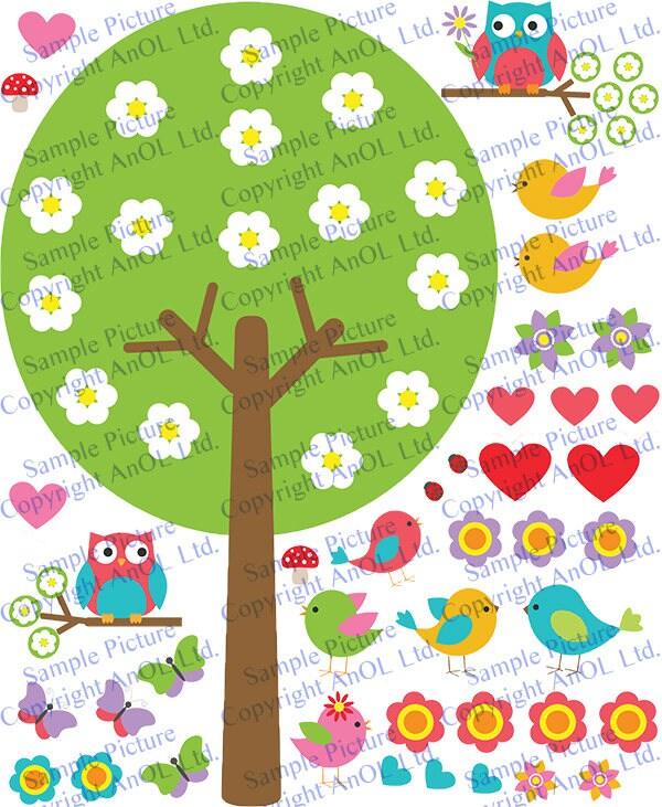 Nursery Tree Vinyl Wall Decal - Large Decor Bird Owl Boy Girl Kid Baby Art Set Sticker - Decords