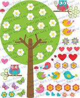 Nursery Tree Vinyl Wall Decal - Large Decor Bird Owl Boy Girl Kid Baby Art Set Sticker - Decords