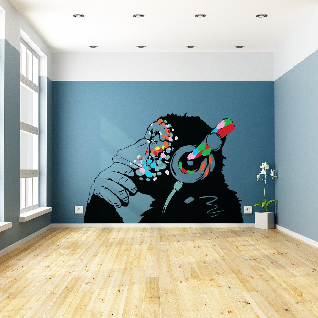 Banksy Thinking Monkey Sticker - Art Vinyl Street Dj Baksy Wall Decal - Decords