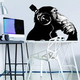 Banksy Wall Decal Thinking Monkey Art Sticker - Dj Chimp The Thinker Gorilla With Headphones Home Decals - Decords