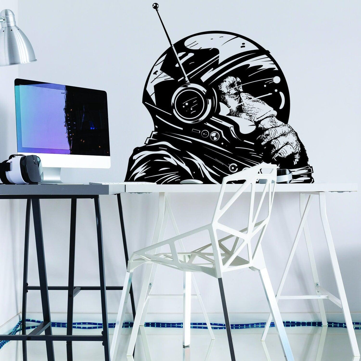 Thinking Astronaut Monkey Print Art Wall Sticker - The Thinker Chimp Space Astronauts Mural Decal - Decords