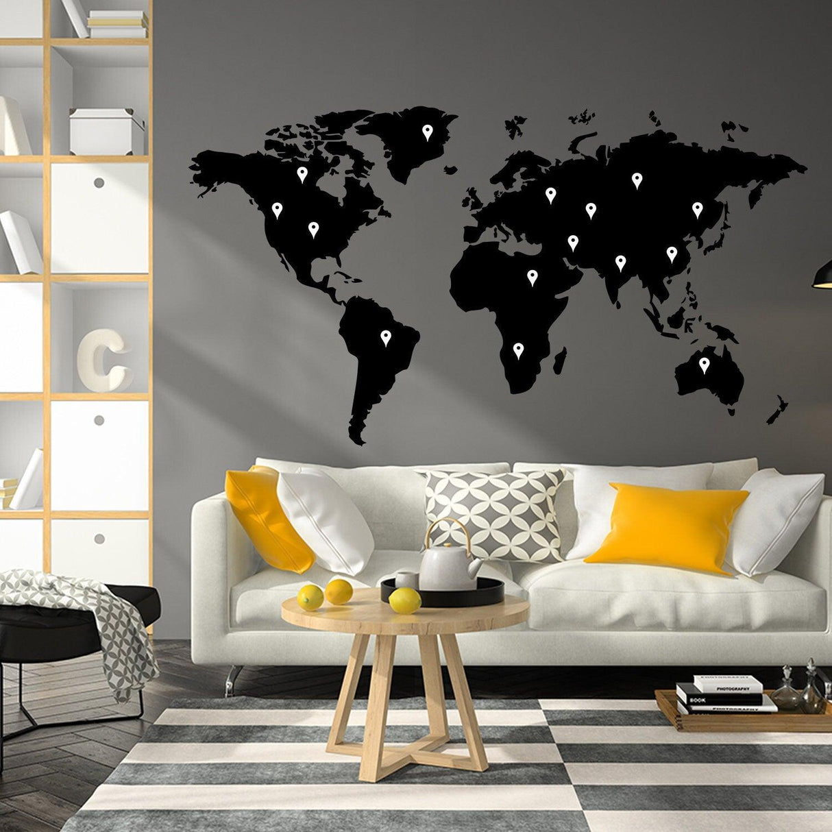 World Map Vinyl Sticker - Wall Art Vinyl Of The Decor Decal Label - Decords