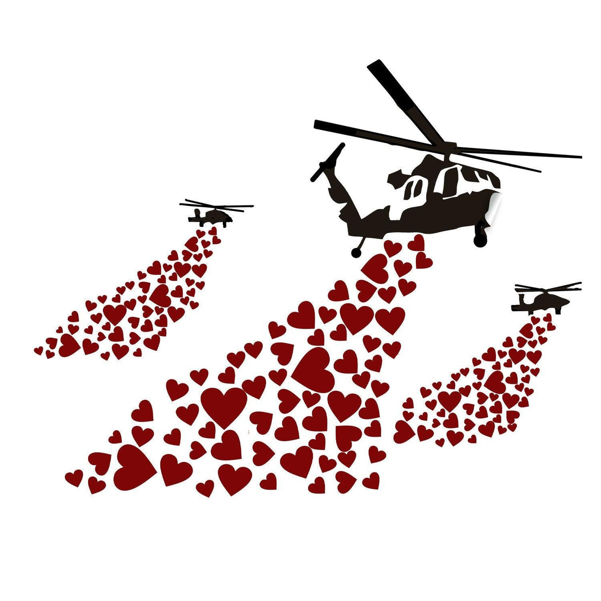 Banksy Vinyl Wall Decal Helicopter with Hearts - Street Art Graffiti Helicopters Decor Sticker - Decords