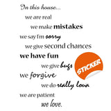 House Wall Quote Sticker - In This House Decal Art Family Rules Quotes - Decords