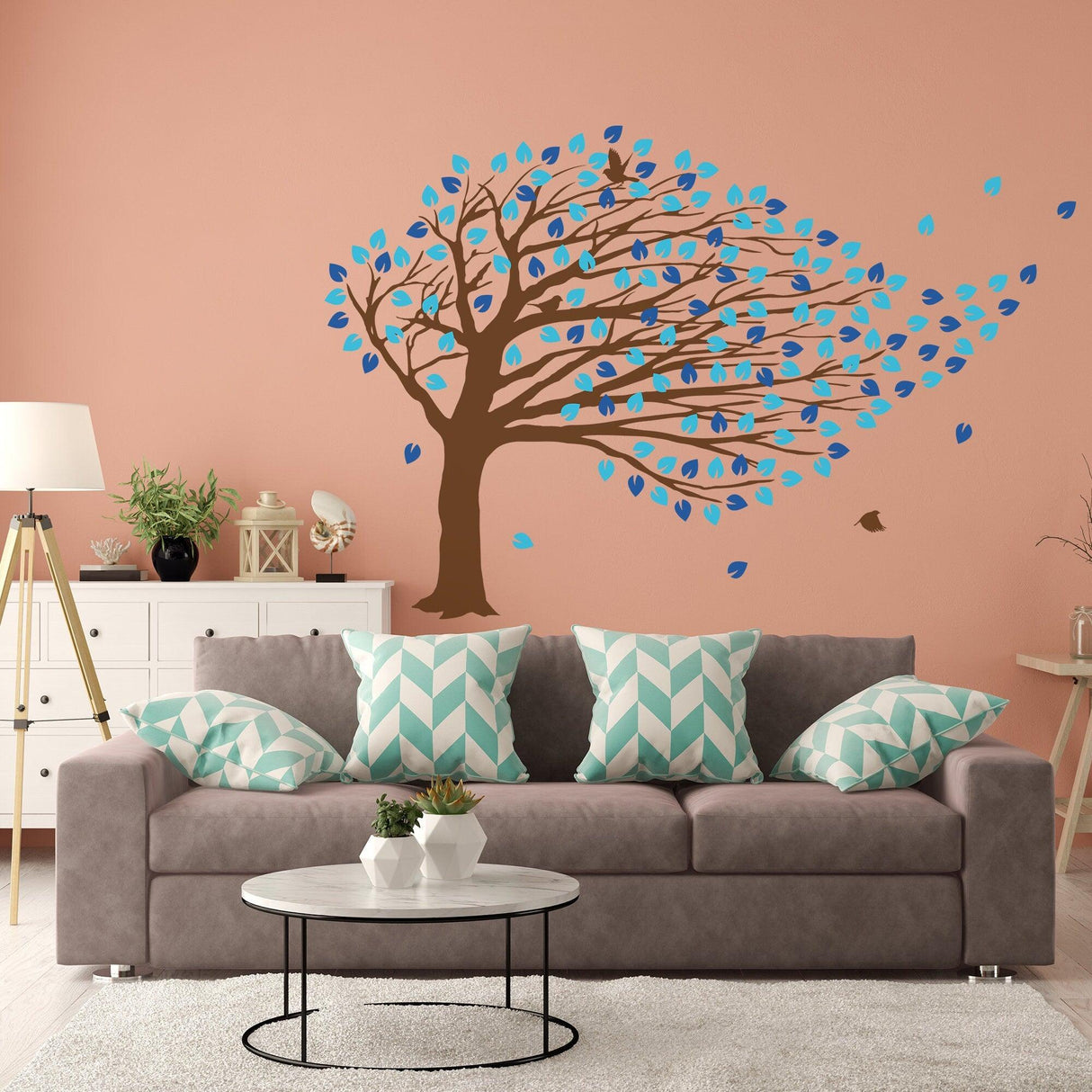 Windy Tree Wall Decal Vinyl Sticker - Nursery Art Decor Blossom Large Green Decals - Decords