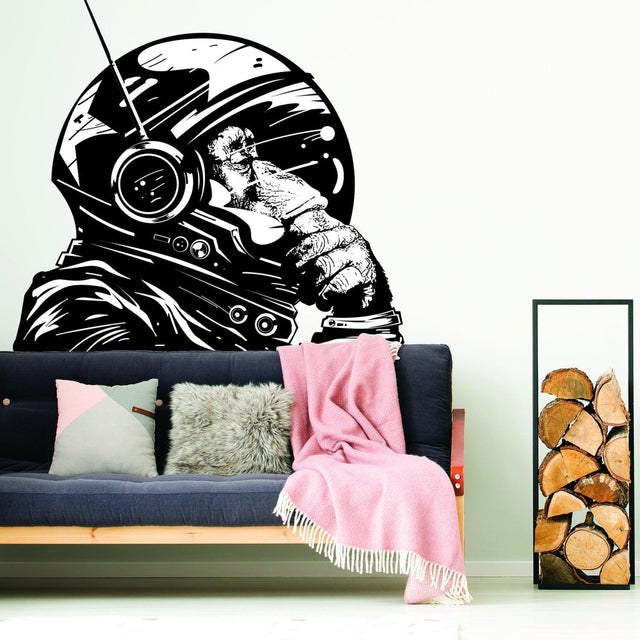 Thinking Astronaut Monkey Print Art Wall Sticker - The Thinker Chimp Space Astronauts Mural Decal - Decords