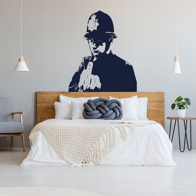 Banksy Middle Finger Art Wall Decal - Street Police Graffiti Work Policeman Sticker - Decords