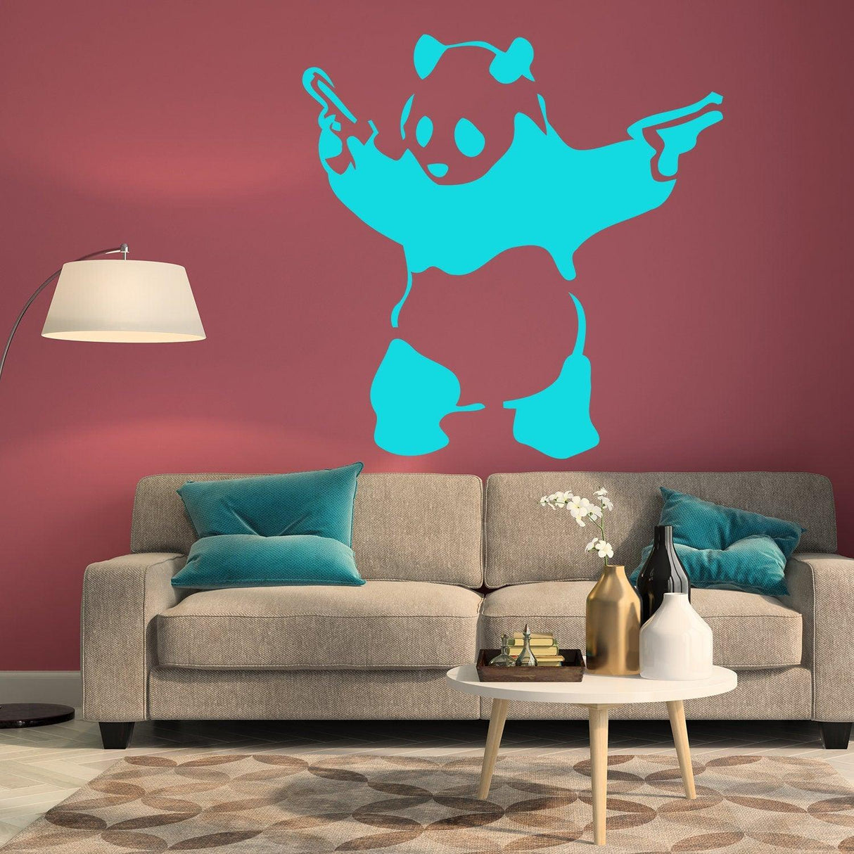 Banksy Panda With Shooting Guns Wall Sticker - Art Graffiti Gun Bear Vinyl Decal - Decords