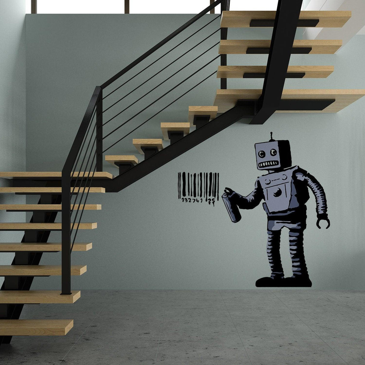 Banksy Barcode Robot Wall Vinyl Sticker - Street Art Graffiti Machine Decal - Decords