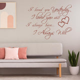 I Love You Yesterday Wall Sticker - Always Loved Still Than More Vinyl Quote Decal - Decords