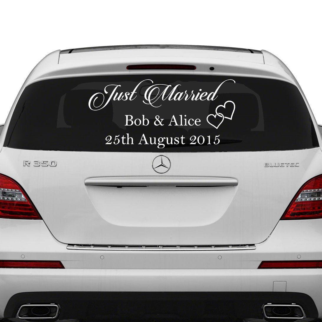 Just Married Car Vinyl Wedding Sticker - Custom Name Day Window Glass Personalized Vehicle Decal - Decords