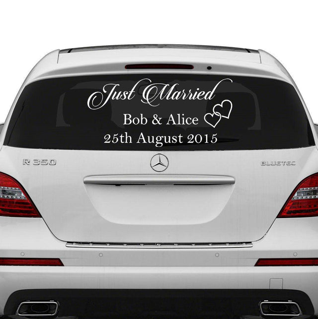 Just Married Car Vinyl Wedding Sticker - Custom Name Day Window Glass Personalized Vehicle Decal - Decords