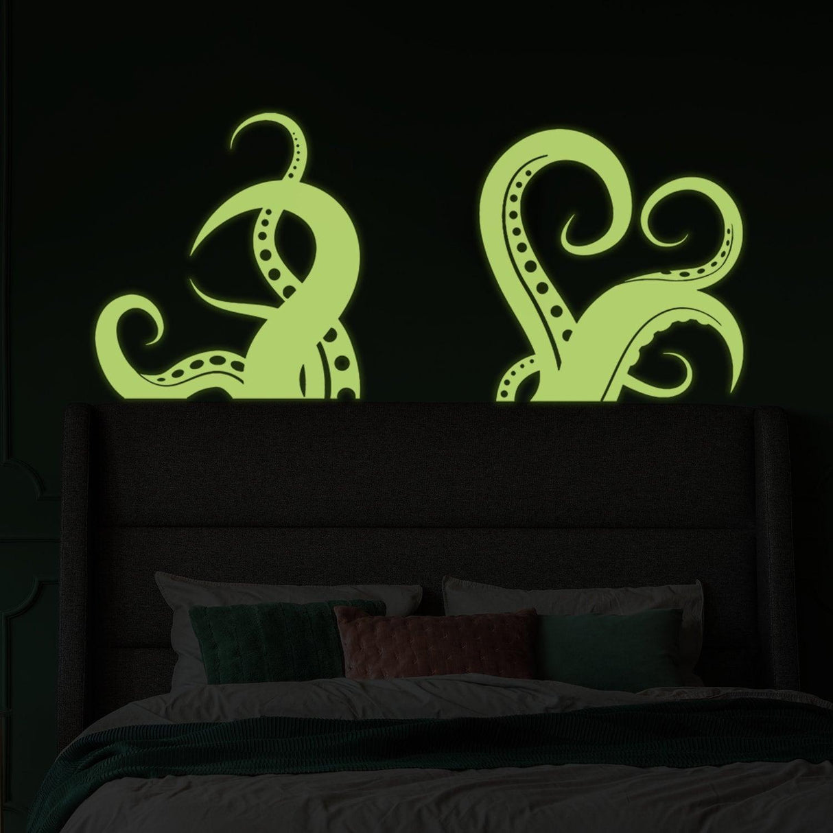 Glow In Dark Octopus Tentacle Vinyl Wall Art Sticker - Night Glowing Bathroom Squid Kraken Decor Decal - Decords