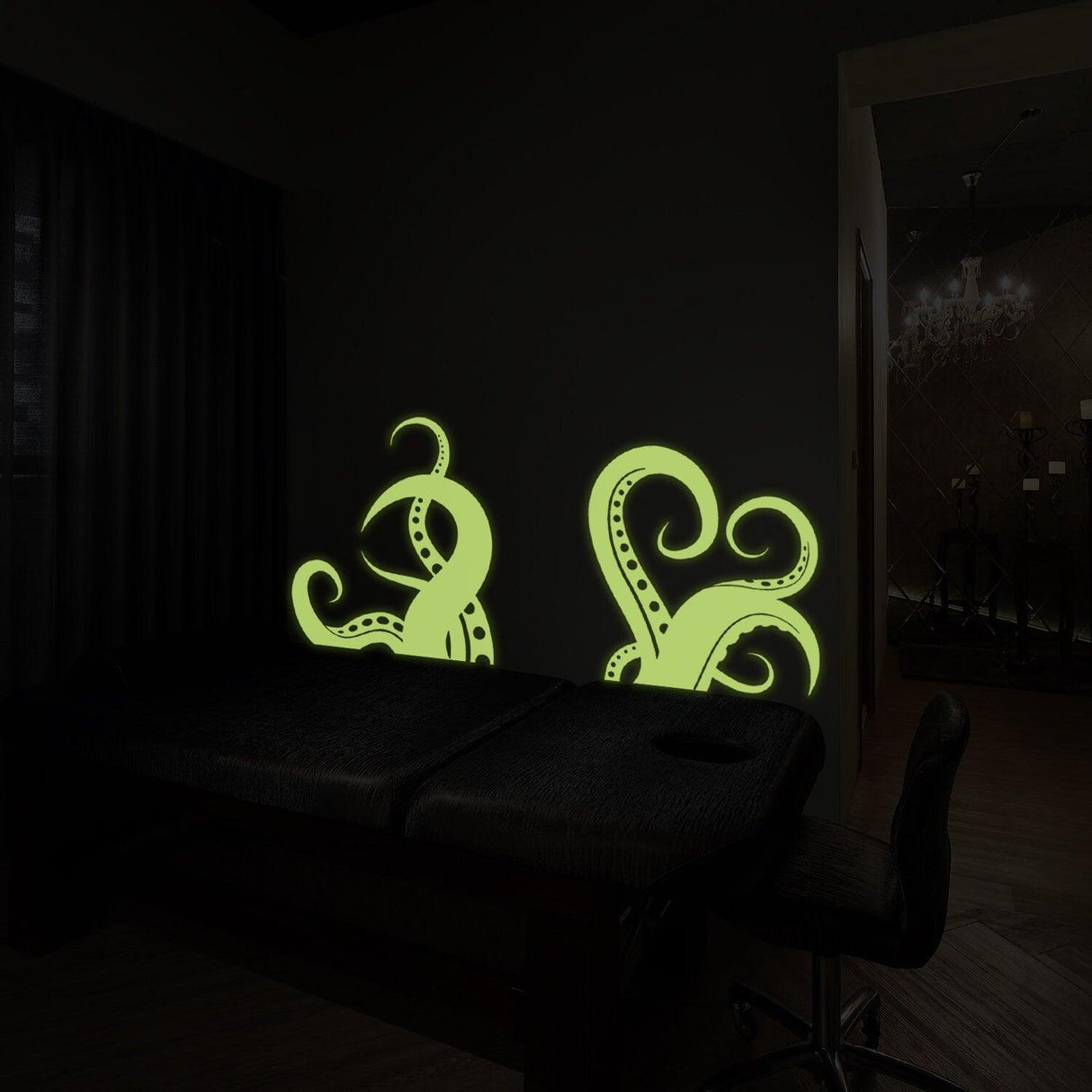 Glow In Dark Octopus Tentacle Vinyl Wall Art Sticker - Night Glowing Bathroom Squid Kraken Decor Decal - Decords