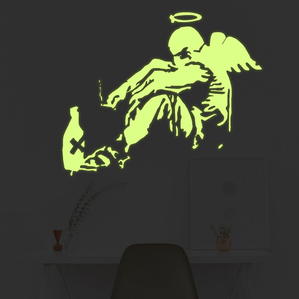 Glow In Dark Banksy Fallen Angel Wall Sticker - Night Glowing Giant Street Graffiti Wings Vinyl Decal - Decords