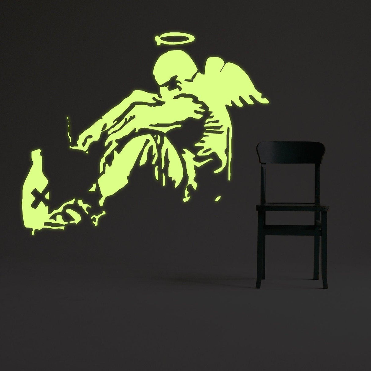 Glow In Dark Banksy Fallen Angel Wall Sticker - Night Glowing Giant Street Graffiti Wings Vinyl Decal - Decords