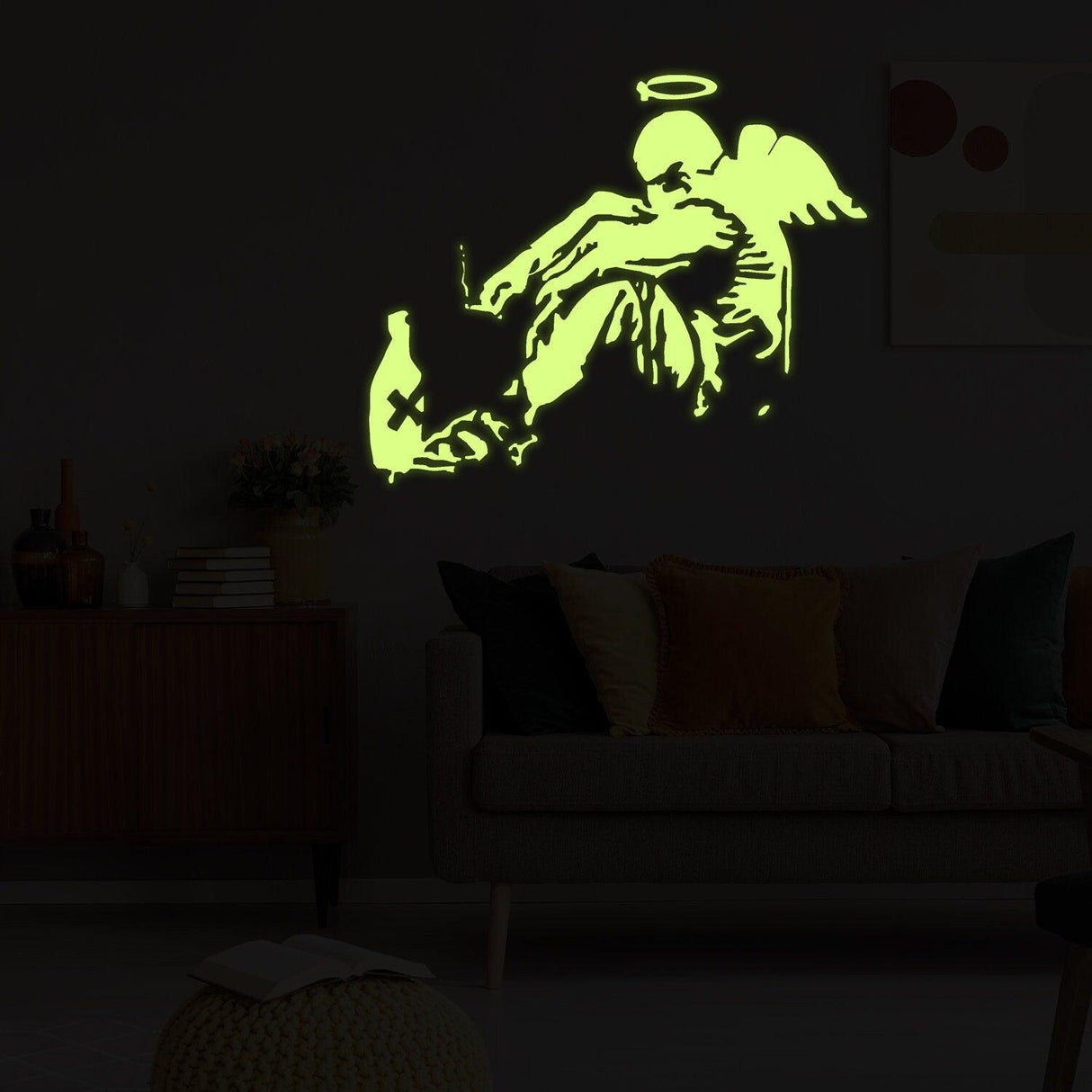 Glow In Dark Banksy Fallen Angel Wall Sticker - Night Glowing Giant Street Graffiti Wings Vinyl Decal - Decords