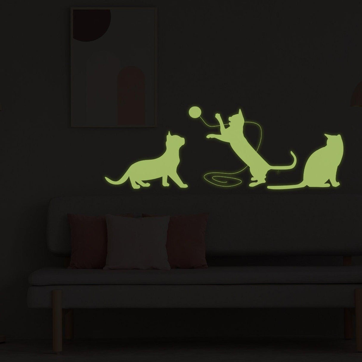 Glow In Dark Big Cat Wall Sticker - Furry Kitten Cute Kitty Vinyl Pet Silhouette Decal - Decords