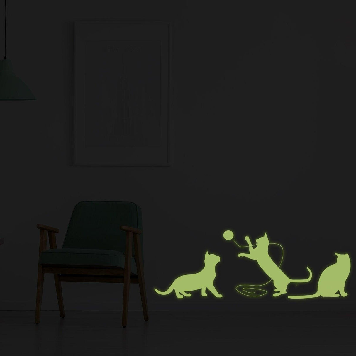 Glow In Dark Big Cat Wall Sticker - Furry Kitten Cute Kitty Vinyl Pet Silhouette Decal - Decords