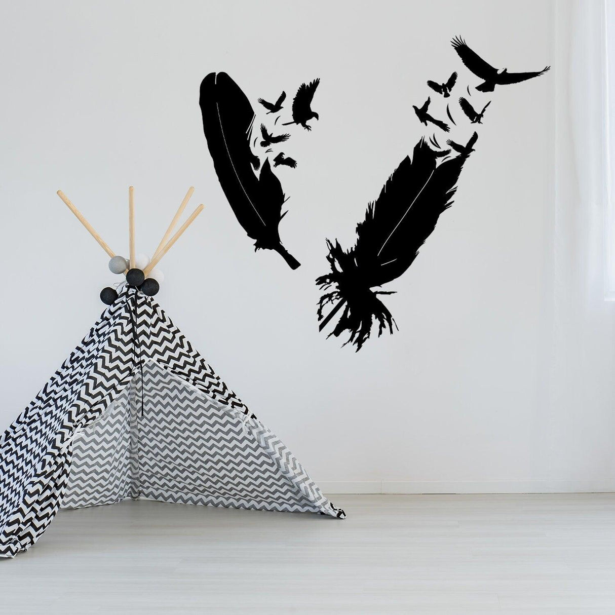 Bird Feather Wall Vinyl Sticker - Eagle Decor Flying Home Art Magic Nib Decal - Decords