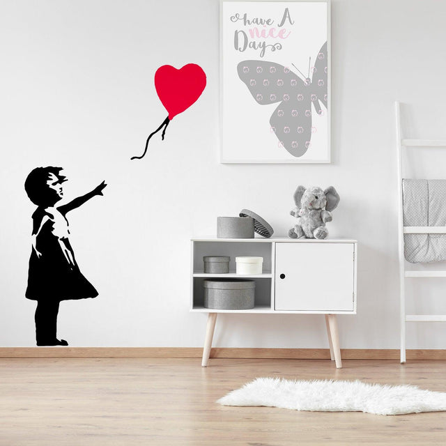 Banksy Girl With Heart Balloon Wall Sticker - Vinyl Baloon Hot Air Decal - Decords