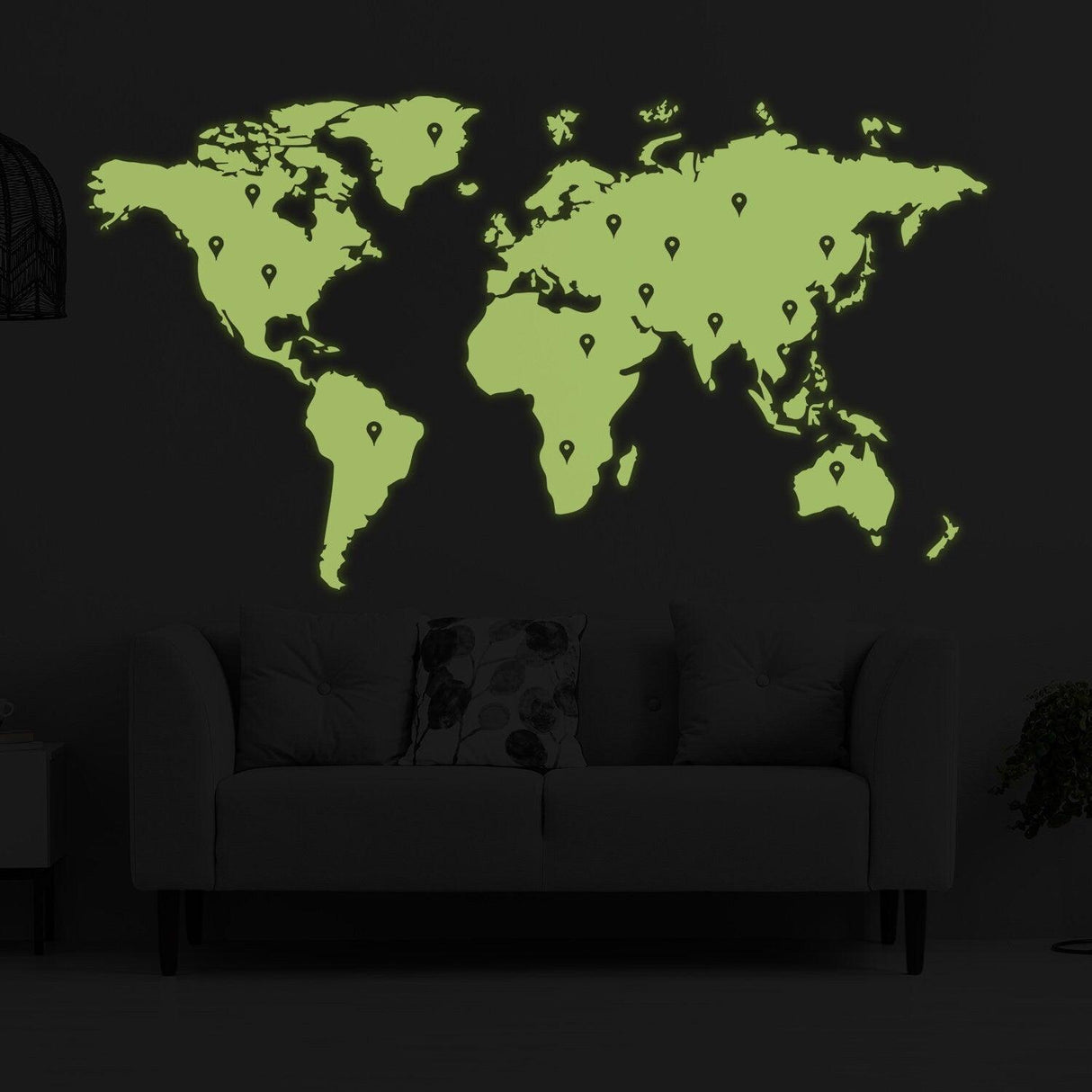 Glow In Dark World Map Vinyl Sticker - Night Glowing Wall Art Vinyl Of The Decor Decal Label - Decords