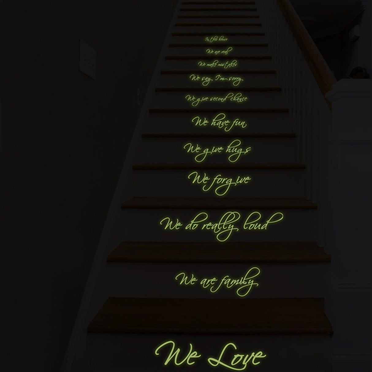 In This House Family  Glow In Dark Quote Stair Sticker - Night Glowing We Do And Home Rule Vinyl Decal - Decords