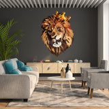 Lion King With Crown Vinyl Wall Sticker - Funny Lions Head Cut Seal Art Decal - Decords