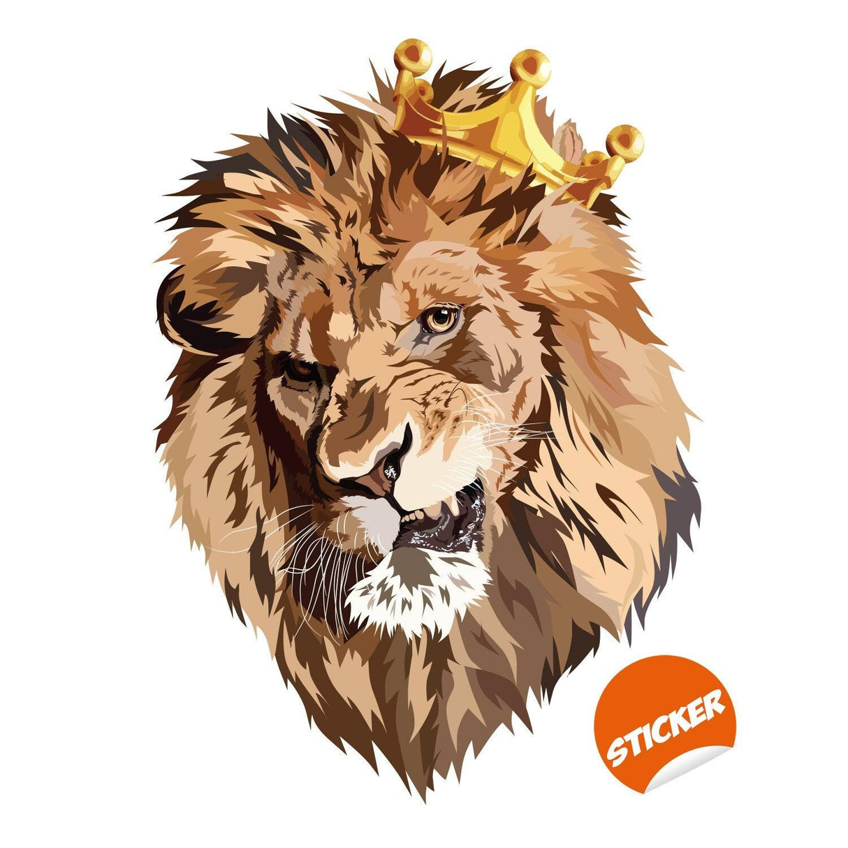 Lion King With Crown Vinyl Wall Sticker - Funny Lions Head Cut Seal Art Decal - Decords