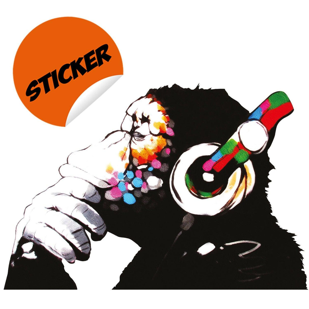 Banksy Thinking Monkey Sticker - Art Vinyl Street Dj Baksy Wall Decal - Decords