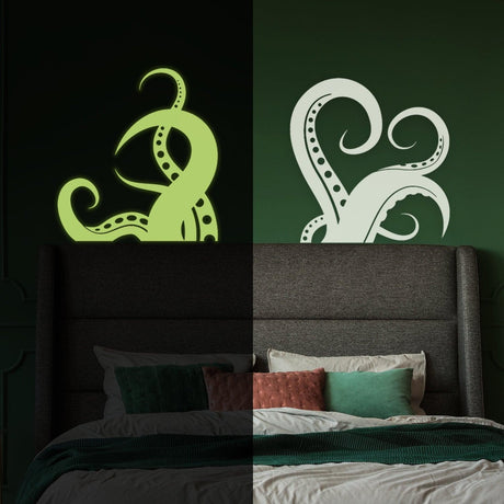 Glow In Dark Octopus Tentacle Vinyl Wall Art Sticker - Night Glowing Bathroom Squid Kraken Decor Decal - Decords