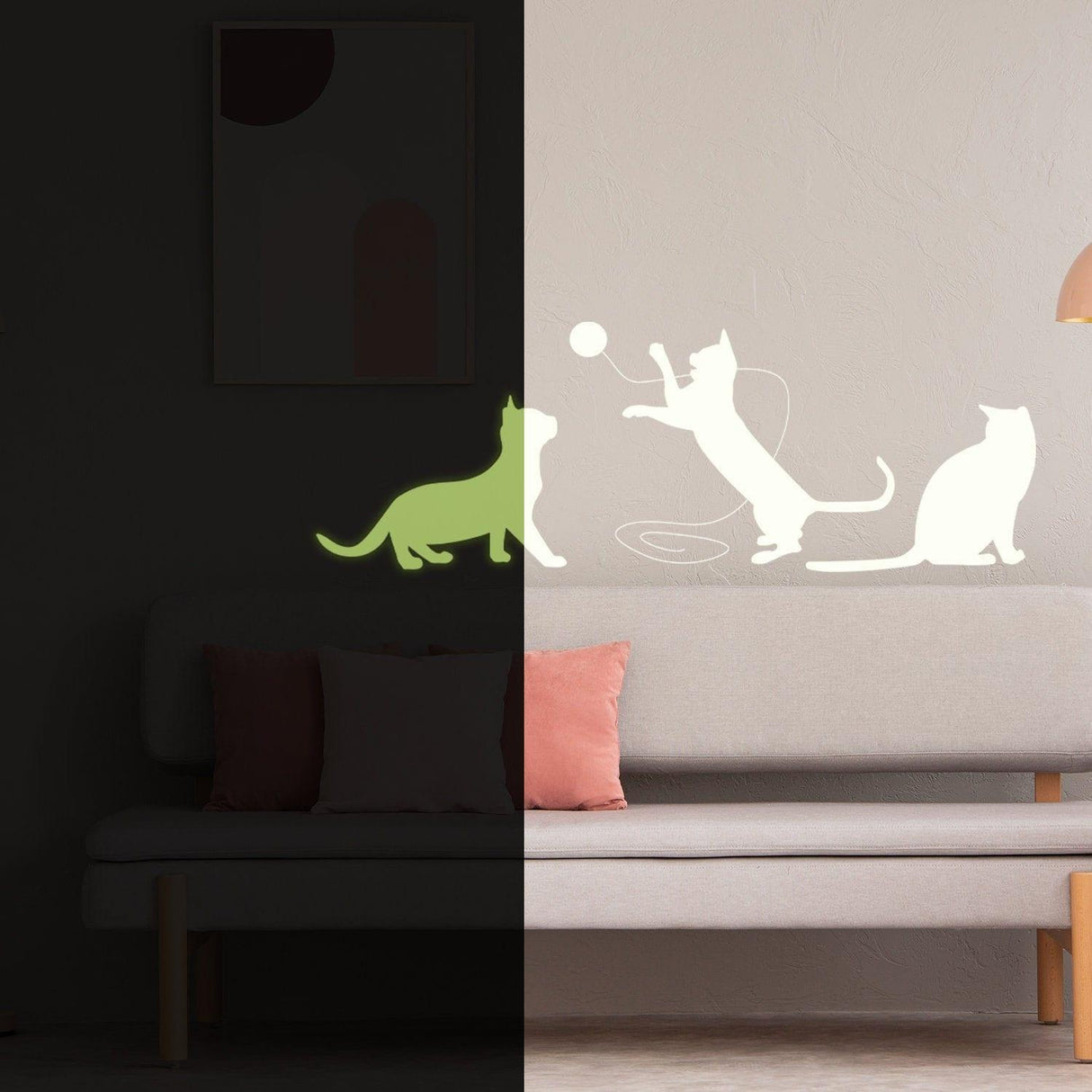 Glow In Dark Big Cat Wall Sticker - Furry Kitten Cute Kitty Vinyl Pet Silhouette Decal - Decords