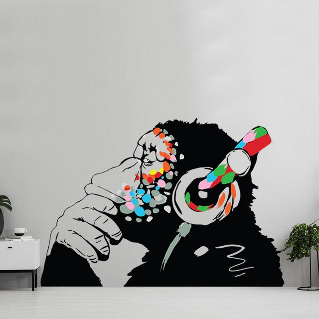 Banksy Stickers Monkey Headphones - Banksy Graffiti Wall Decal - Decords